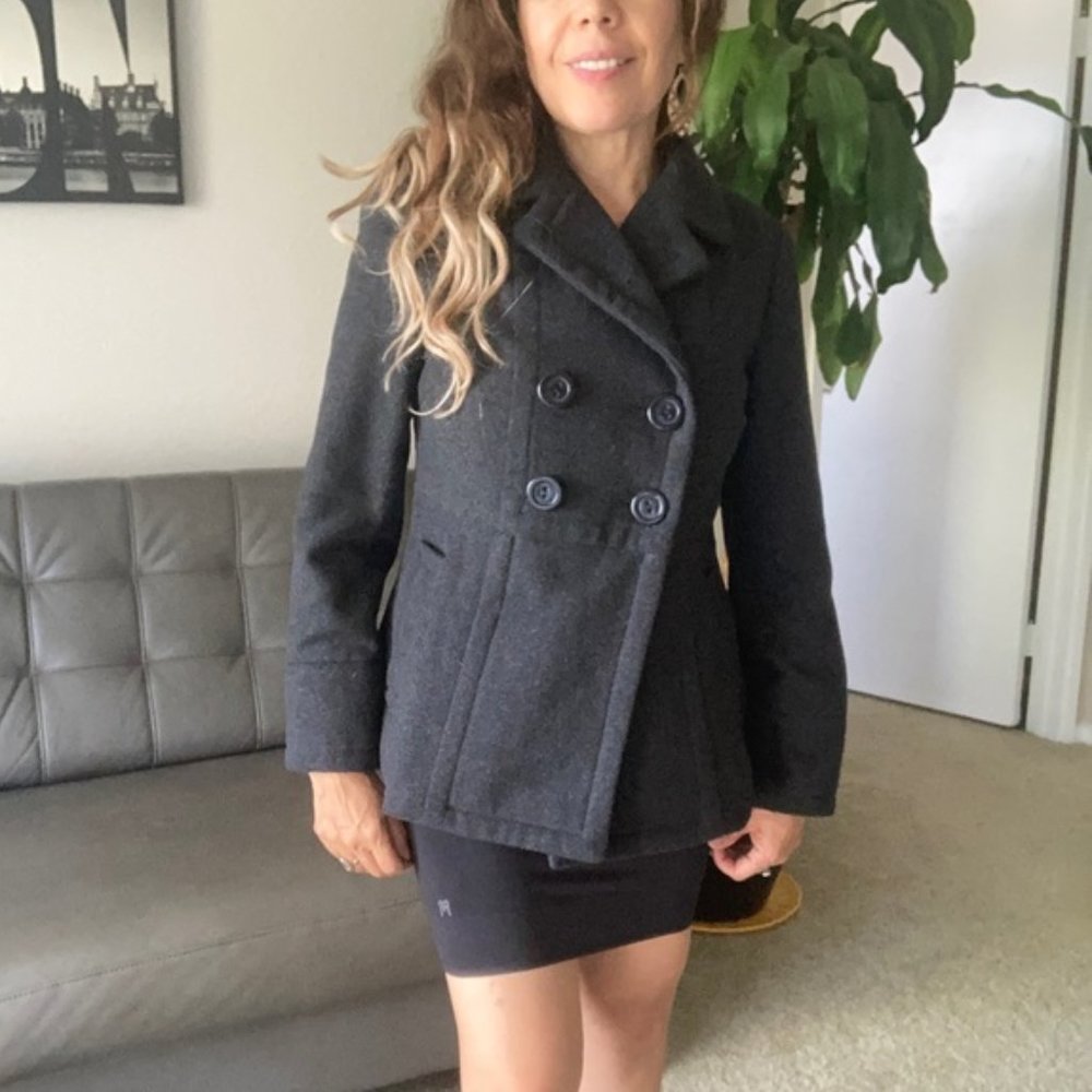 BR Pea Coat, Recycled Wool, Gray, Lined, Size PXS